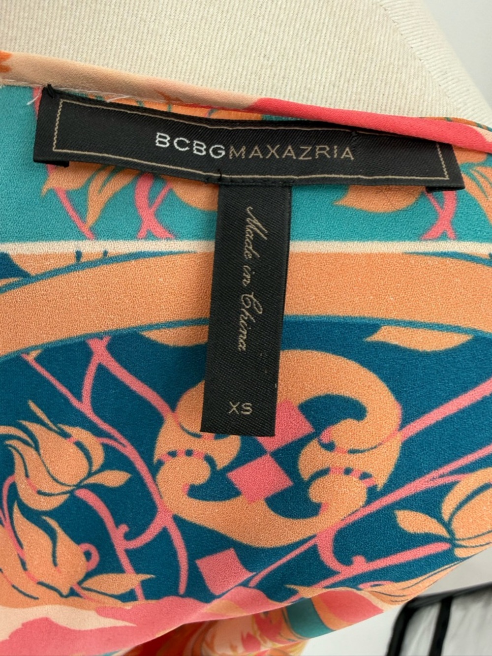 BCBGMAXAZRIA Inesa Floral Kaftan Tunic Kimono Coral Print Mini Dress Size XS - Picture 9 of 12